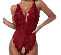 Wmmner Ladies Lingerie Sexy Sets Uk Women Full Bodystocking See Through Sheer Hooded Bodysuit Catsuit Christmas Sexy Lingerie Set Bodysuit Tops Lace Underwear/E-Rojo/M