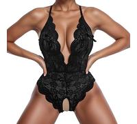 Wmmner Ladies Lingerie Sexy Sets Uk Women Full Bodystocking See Through Sheer Hooded Bodysuit Catsuit Christmas Sexy Lingerie Set Bodysuit Tops Lace Underwear/E-Negro/M