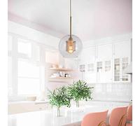 Wmmner Lámpara Colgante de 1 Luz Lámpara Colgante de Latón Moderna Iluminación Colgante de Techo de Globo con Pantalla de Vidrio Transparente, Luz Colgante