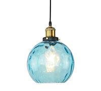 Wmmner Lámpara Colgante de Iluminación Colgante Globe Lámpara Colgante de Vidrio Martillado Azulpantalla, Lámparas de Isla de Cocina Individual, Dormitorio de Comedor, Accesorios de Iluminación Suspen