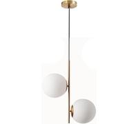 Wmmner Lámpara de Araña 2 Luces Globo Colgante Luz Blanca Glass Ball E14 Lámpara de Techo Colgante Led Dormitorio Cocina, Lámpara Colgante de Techo Led/Latón