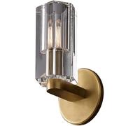 Wmmner Lámpara de Mesta de Latón Aplique de Pared Dere con Pantalla de Bloque de Cristal K9 Lámpara de Pared de Enchufe Moderno E14 Accesorios de Iluminación Lámparas de Pared Decorativas de Pasillo S
