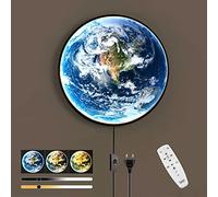 Wmmner Lámpara de Pared Aplique Luz Led Tierra Regulable con Control Remoto Moderno con Interruptor con Cable 3D Tierra Luna Lámpara Art Deco Sala de Estar 80 cm Ulz 000565 Lámpara de Pared Aplique de