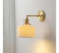 Wmmner Lámpara de Pared Lámpara de Pared Ajustable de Latón Cepillado Japonés Pantalla de Cerámica Blanca E27 Lámparas de Pared de 1 Luz Lectura de Estudio Iluminación de Pared Moderna, Lámpara de Ara