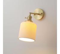 Wmmner Lámpara de Pared Lámpara de Pared Ajustable de Latón Cepillado Japonés Pantalla de Cerámica Blanca E27 Lámparas de Pared de 1 Luz Lectura de Estudio Iluminación de Pared Moderna, Lámpara de Ara
