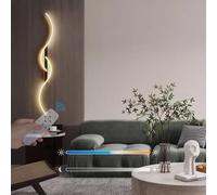 Wmmner Lámpara de Pared Led Regulable con Control Remoto,Aplique Curvo Moderno 2700K-6500K, Iluminación Interior Inalámbrica para Dormitorio Y Sala de Estar, Elegante Lámpara de Pared Negra de 60 cm U