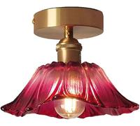Wmmner Lámparas Colgantes de Techo Flor de Vidrio - Y Rojo Vintage Gold Floral Vidrio Semi Flush Mount Farmhouse Cerca de la Entrada Porche Baño Balcón