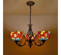 Wmmner Lámparas de Araña, Lámpara Colgante de Vidrieras, 3 Luces, Lámpara de Techo Ajustable Vintage Antigua para Sala de Estar, Dormitorio, Comedor, Libélula Azul/Flor de Sol