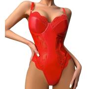 Wmmner Lencería Hollow Out Teddy Bodycon Jumpsuit Conjunto de Lencería Roja Sexy Push Up Naughty Deep V-Neck Stretch Negligee Sleepwear S Gratis/E-Rojo/Xxl