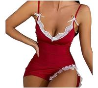 Wmmner Lencería Sexy Del Reino Unido para Mujer, Cuello en V Profundo con Tirantes Cruzados de Bowkot, Conjunto de Medias de Lencería, Ropa Interior Transparente con Cuello en V Profundo, Ofertas Espe