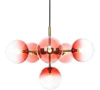 Wmmner Lights Mid Century Modern 6 Lights Hanging Light, Contemporary Gradient Red Glass Globe Light Fixture, (Bronze)