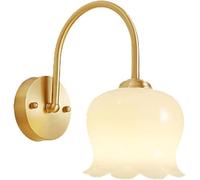 Wmmner Lily Of The Valley Brass Wall Light Milky White Glass Lamp Shade, French Minimalist Wall Mounted Lamp/Blanco