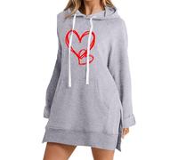Wmmner Long Hoodie Sweatshirt Women's Heart Print Pocket Sweatshirts Side Slit Drawstsweatshirt Features Thick And Warm Crop Top Hoody Sweatshirts Natural Fibres Nice Soft Feel Trendy Look Fashion Wea