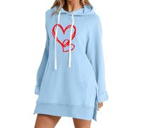 Wmmner Long Hoodie Sweatshirt Women's Heart Print Pocket Sweatshirts Side Slit Drawstsweatshirt Features Thick And Warm Crop Top Hoody Sweatshirts Natural Fibres Nice Soft Feel Trendy Look Fashion Wea