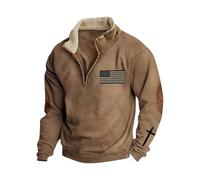 Wmmner Men American Flag Sweatshirts Collar Button Tee Long Sleeve Fashion Vintage Tops Men's Patriotic Graphic Pullover Shirt/Caqui/M