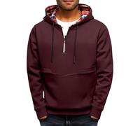 Wmmner Men Half Zip Jumper Checked Inside Hood Classic Draw Stfashion Fall And Winter Long Sleeve Lightweight Relaxed Fit Workout Running Active Sweatshirt/Vino/S