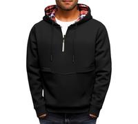 Wmmner Men Half Zip Jumper Checked Inside Hood Classic Draw Stfashion Fall And Winter Long Sleeve Lightweight Relaxed Fit Workout Running Active Sweatshirt/Negro/Talla Xl