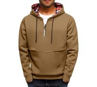 Wmmner Men Half Zip Jumper Checked Inside Hood Classic Draw Stfashion Fall And Winter Long Sleeve Lightweight Relaxed Fit Workout Running Active Sweatshirt/Marrón/S
