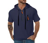 Wmmner Mens 1/4 Zip Hoodie Fashion Fall Tee Short Sleeve Fashion Drawsthooded Tops Trendy Solid Shirts for Men/Marina/L