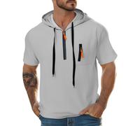 Wmmner Mens 1/4 Zip Hoodie Fashion Fall Tee Short Sleeve Fashion Drawsthooded Tops Trendy Solid Shirts for Men/Gris/L