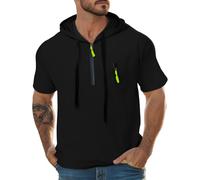 Wmmner Mens 1/4 Zip Hoodie Fashion Fall Tee Short Sleeve Fashion Drawsthooded Tops Trendy Solid Shirts for Men/Negro/L