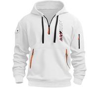 Wmmner Mens 1/4 Zip Pullover Graphic Hoodie Casual Workout Fall Tee Long Sleeve Fashion Drawsttops with Zipper Pocket Hooded Sweatshirts Men/Blancas/L