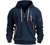 Wmmner Mens 1/4 Zip Pullover Graphic Hoodie Casual Workout Fall Tee Long Sleeve Fashion Drawsttops with Zipper Pocket Hooded Sweatshirts Men/Marina/3Xl
