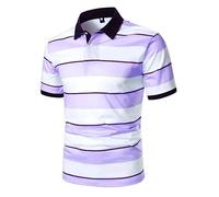 Wmmner Men's Casual Shirts Classic Basic Short Sleeve Shirt Tees Stylish Tops Striped Button Lapel Neck Fashionable Casual Down Regular Fit Art Tee Comfortable Longline V Neck Trendy Striped T-Shirt/P