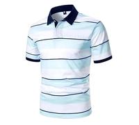 Wmmner Men's Casual Shirts Classic Basic Short Sleeve Shirt Tees Stylish Tops Striped Button Lapel Neck Fashionable Casual Down Regular Fit Art Tee Comfortable Longline V Neck Trendy Striped T-Shirt/.