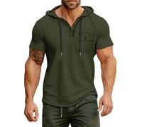Wmmner Mens Hooded T Shirt Trendy Plain Tshirt Short Sleeved Casual Summer Fashion Pullover Tops Mens Drawsthoodie for Men/Verde/L