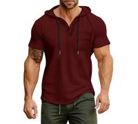 Wmmner Mens Hooded T Shirt Trendy Plain Tshirt Short Sleeved Casual Summer Fashion Pullover Tops Mens Drawsthoodie for Men/Vino/L