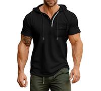 Wmmner Mens Hooded T Shirt Trendy Plain Tshirt Short Sleeved Casual Summer Fashion Pullover Tops Mens Drawsthoodie for Men/Negro/L