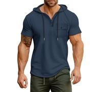 Wmmner Mens Hooded T Shirt Trendy Plain Tshirt Short Sleeved Casual Summer Fashion Pullover Tops Mens Drawsthoodie for Men/Marina/L