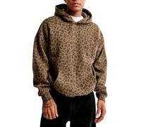 Wmmner Mens Hoodie Fashionable Leopard Print Round Neck, Pocket Loose Design Casual Styles Stylish Hooded Sweatshirt Fall And Winter Leisure Outdoor Pullover/Café/M