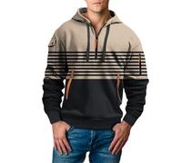 Wmmner Mens Hoodie Quarter Zip Fashionable Striped Design, Color Blocking Pocket Draw Sthoody Sweatshirt Workout Running Athletic Leisure Sports Pullover/Caqui/Xxl