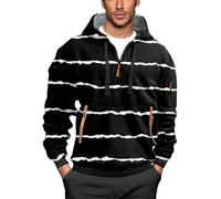 Wmmner Men's Hoodie Stylish Striped Printed, Contrast Zipper Multiple Pockets Draw Sthooded Sweatshirt Casual Trendy Baggy Basic Hoody Outfits/Negro/Talla Xl