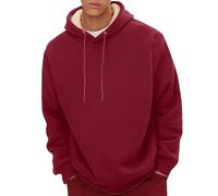 Wmmner Mens Hoodie Thermal Heavyweight Solid Color Draw Stfall And Winter Regular Fit Trendy Long Sleeve Sweatshirt Pullover Casual Comfy Fall Outdoor Top/Vino/4Xl