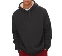 Wmmner Mens Hoodie Thermal Heavyweight Solid Color Draw Stfall And Winter Regular Fit Trendy Long Sleeve Sweatshirt Pullover Casual Comfy Fall Outdoor Top/Negro/L