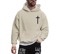 Wmmner Mens Hoodies Cool Graphic Basic Trendy Design, Print Patterns Loose Pocket Casual Styles Hooded Sweatshirt Baggy Basic Fashionable Hoody Outfits Pullover/Beige/S