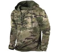 Wmmner Mens Hoodies Pullover Camouflage Printed, Color Blocking Retro Lace-Up Front Design Draw Sthoody Sweatshirt Workout Running Athletic Sports Wear/Camuflaje/Xxl