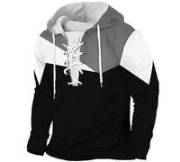Wmmner Mens Hoodies Pullover Camouflage Printed, Color Blocking Retro Lace-Up Front Design Draw Sthoody Sweatshirt Workout Running Athletic Sports Wear/Negro/M