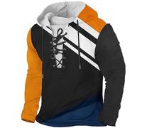 Wmmner Mens Hoodies Pullover Camouflage Printed, Color Blocking Retro Lace-Up Front Design Draw Sthoody Sweatshirt Workout Running Athletic Sports Wear/Naranja/L