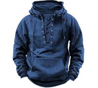 Wmmner Men's Hoodies Solid Color Fashionable Lace-Up Front Design Gothic Regular Fit Retro Comfy Hooded Sweatshirts Trendy Design Active Casual Look Long Sleeve/Azul/3Xl