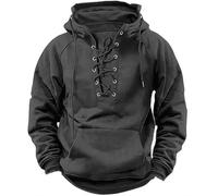 Wmmner Men's Hoodies Solid Color Fashionable Lace-Up Front Design Gothic Regular Fit Retro Comfy Hooded Sweatshirts Trendy Design Active Casual Look Long Sleeve/Gris/Xxl