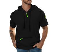 Wmmner Mens Quarter Zip Hooded Shirt Fashion Fall Pullover Tops with Zipper Pocket Trendy Drawsthoodies Shirt Short Sleeve for Men/Negro/L