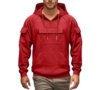 Wmmner Men's Quarter Zip Hoodie Solid Color, Multiple Pockets Stylish Draw Stmodern Athletic Long Sleeve Sweatshirts Casual Fashion Fall Winter Trendy Look/Vino/4Xl
