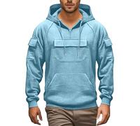 Wmmner Men's Quarter Zip Hoodie Solid Color, Multiple Pockets Stylish Draw Stmodern Athletic Long Sleeve Sweatshirts Casual Fashion Fall Winter Trendy Look/Azul Cielo/3Xl