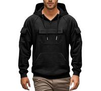 Wmmner Men's Quarter Zip Hoodie Solid Color, Multiple Pockets Stylish Draw Stmodern Athletic Long Sleeve Sweatshirts Casual Fashion Fall Winter Trendy Look/Negro/S