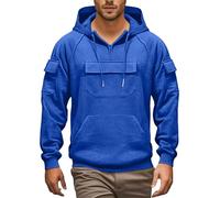 Wmmner Men's Quarter Zip Hoodie Solid Color, Multiple Pockets Stylish Draw Stmodern Athletic Long Sleeve Sweatshirts Casual Fashion Fall Winter Trendy Look/Azul/Xxl