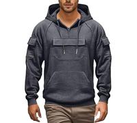 Wmmner Men's Quarter Zip Hoodie Solid Color, Multiple Pockets Stylish Draw Stmodern Athletic Long Sleeve Sweatshirts Casual Fashion Fall Winter Trendy Look/Gris Oscuro/4Xl